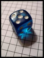 Dice : Dice - 6D - Single Blue Clear  with White Pips Pillow Shape